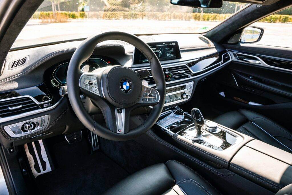 The clean interior cabin of a BMW.
